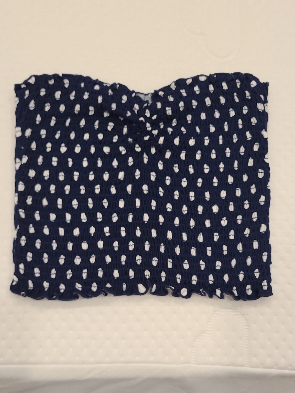 Urban Outfitters Navy and White Smocked Tube Crop Top